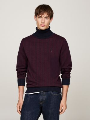 red two-tone fair isle roll neck jumper for men tommy hilfiger