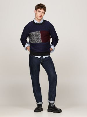 pullover con bandiera e motivo fair isle blu da uomini tommy hilfiger