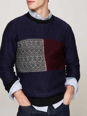 pullover con bandiera e motivo fair isle blu da uomini tommy hilfiger