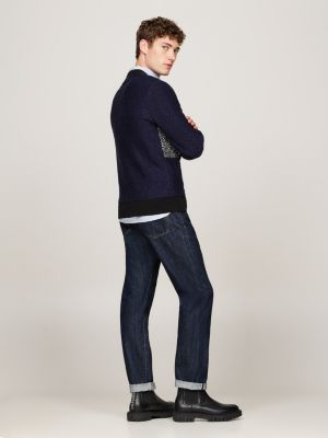 blau rundhalspullover im fair isle-design mit flag für herren - tommy hilfiger