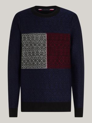 pullover con bandiera e motivo fair isle blu da uomini tommy hilfiger