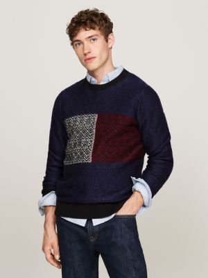 pullover con bandiera e motivo fair isle blu da uomini tommy hilfiger