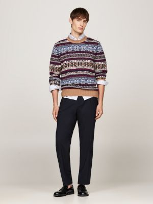 brown fair isle wool blend jumper for men tommy hilfiger