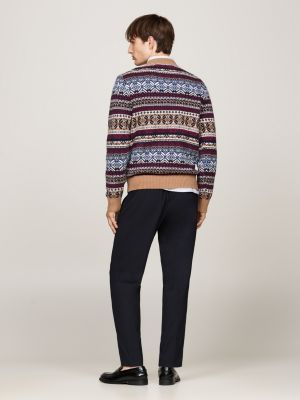 pullover con motivo fair isle e lana marrone da uomini tommy hilfiger