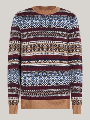 brown fair isle wool blend jumper for men tommy hilfiger