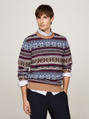 brown fair isle wool blend jumper for men tommy hilfiger