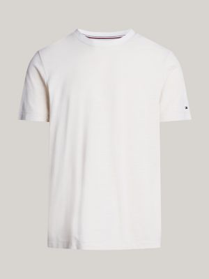 camiseta de cuadros en tejido mouliné beige de hombres tommy hilfiger