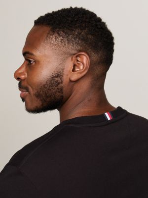 Plus Rundhals-T-Shirt mit aufgestickter Flag | Schwarz | Tommy  