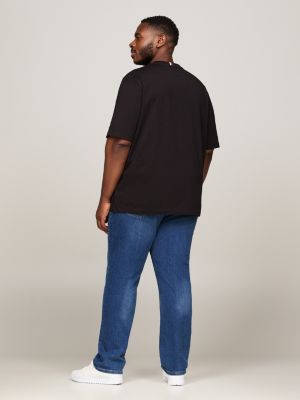Plus Rundhals-T-Shirt mit aufgestickter Flag | Schwarz | Tommy 