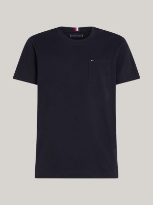 blauw plus t-shirt met ronde hals en borduursel voor heren - tommy hilfiger