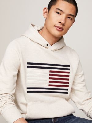 sweat à capuche à drapeau hilfiger marron pour hommes tommy hilfiger