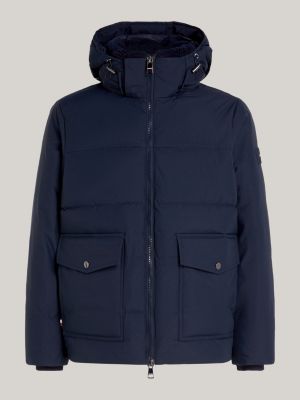 blue water repellent rockie puffer jacket for men tommy hilfiger