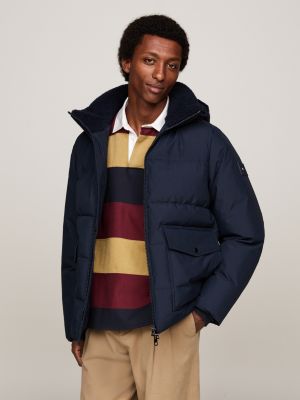 blue water repellent rockie puffer jacket for men tommy hilfiger