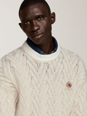 pullover relaxed fit in misto lana con stemma beige da uomini tommy hilfiger