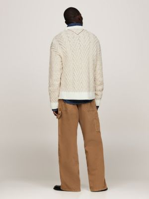 beige relaxed fit fischgrät-pullover aus wollmix für herren - tommy hilfiger