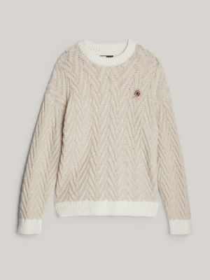 pullover relaxed fit in misto lana con stemma beige da uomini tommy hilfiger