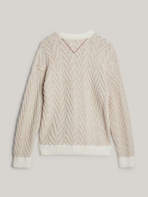 pullover relaxed fit in misto lana con stemma beige da uomini tommy hilfiger