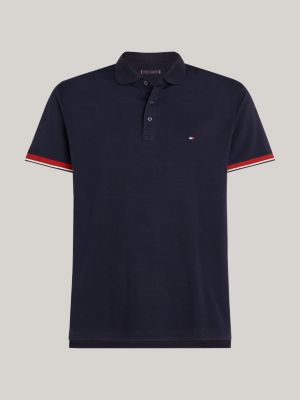 blue plus tipped cuff regular fit polo for men tommy hilfiger