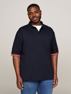 blue plus tipped cuff regular fit polo for men tommy hilfiger