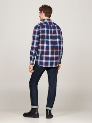 blue tommy tartan regular fit poplin shirt for men tommy hilfiger