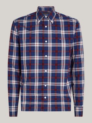 blue tommy tartan regular fit poplin shirt for men tommy hilfiger