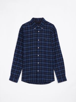 blue brushed check regular fit shirt for men tommy hilfiger