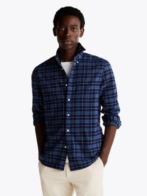 blue brushed check regular fit shirt for men tommy hilfiger