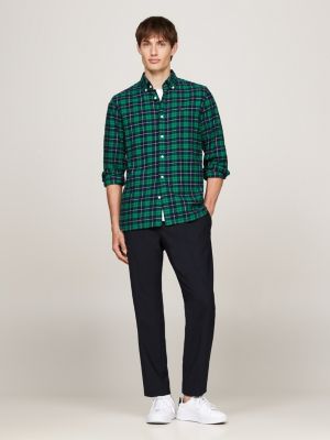 green brushed check regular fit shirt for men tommy hilfiger