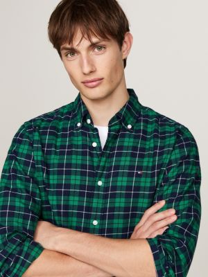 green brushed check regular fit shirt for men tommy hilfiger