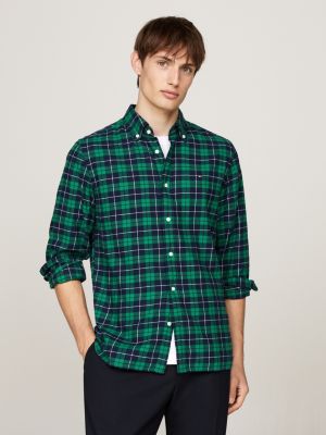 chemise coupe standard à carreaux en coton green pour hommes tommy hilfiger