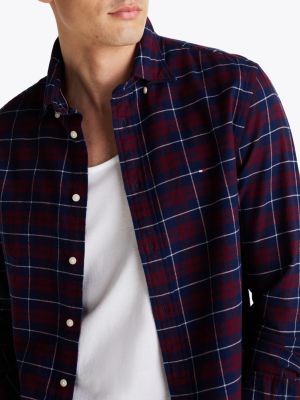 chemise coupe standard à carreaux en coton rouge pour hommes tommy hilfiger