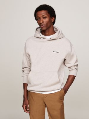 brown logo patch twill relaxed hoody for men tommy hilfiger