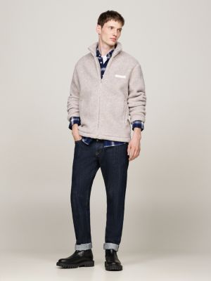 felpa in sherpa con zip integrale marrone da uomini tommy hilfiger