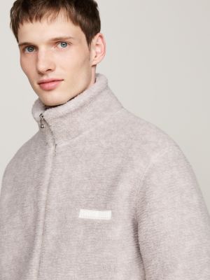 sudadera de tejido polar con cremallera marrón de hombres tommy hilfiger