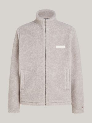 sudadera de tejido polar con cremallera marrón de hombres tommy hilfiger