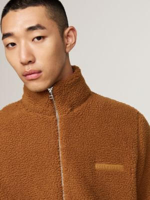 felpa in sherpa con zip integrale marrone da uomini tommy hilfiger