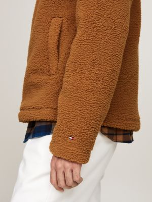 felpa in sherpa con zip integrale marrone da uomini tommy hilfiger