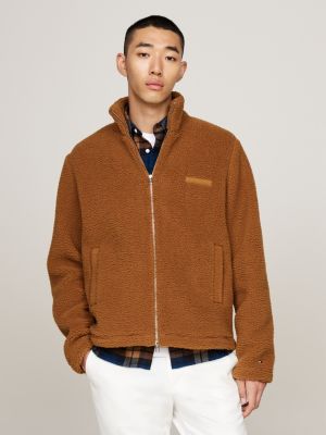 felpa in sherpa con zip integrale brown da uomini tommy hilfiger