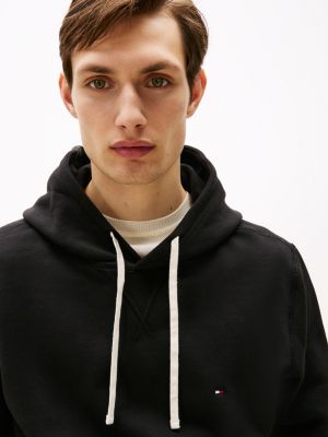 black fleece drawstring hoody for men tommy hilfiger