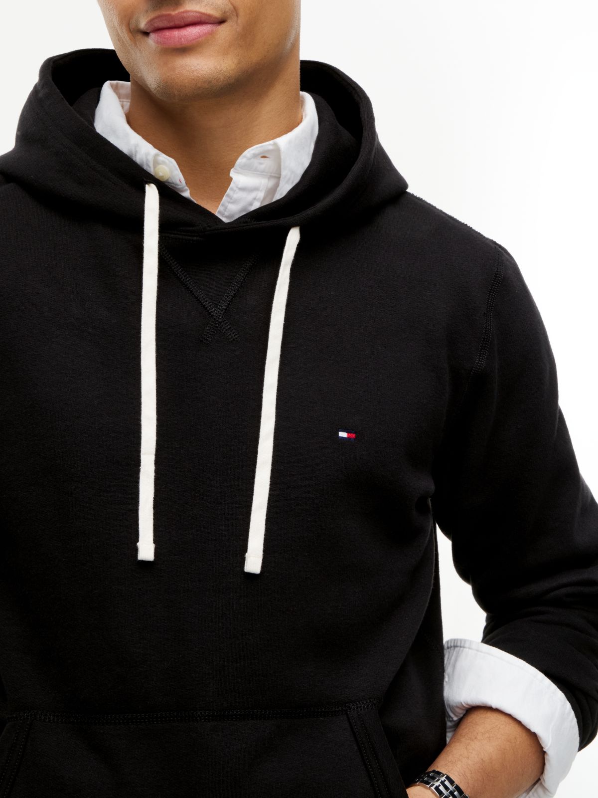 Fleece Drawstring Hoody — Black
