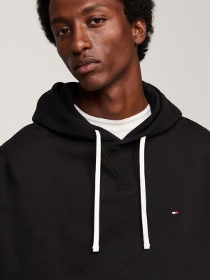 black fleece drawstring hoody for men tommy hilfiger