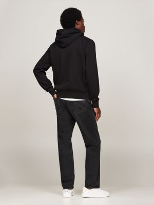 black fleece drawstring hoody for men tommy hilfiger