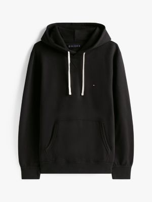 black fleece drawstring hoody for men tommy hilfiger