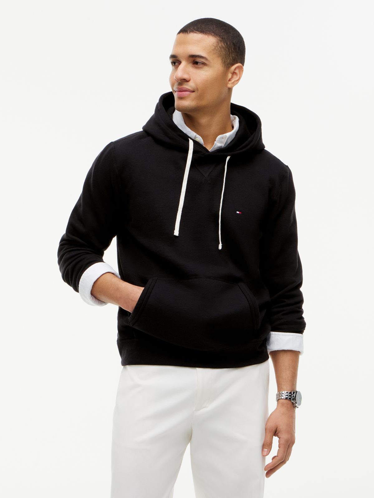 Fleece Drawstring Hoody — Black