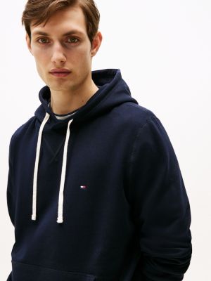 blue fleece drawstring hoody for men tommy hilfiger