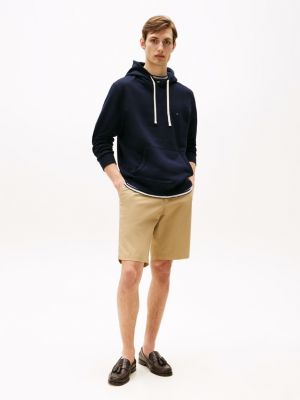 blue fleece drawstring hoody for men tommy hilfiger