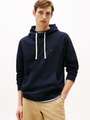 blue fleece drawstring hoody for men tommy hilfiger