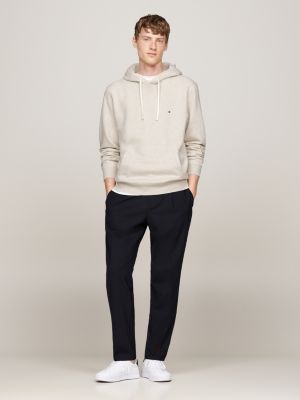 brown fleece drawstring hoody for men tommy hilfiger