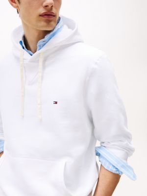 white fleece drawstring hoody for men tommy hilfiger