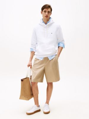 white fleece drawstring hoody for men tommy hilfiger